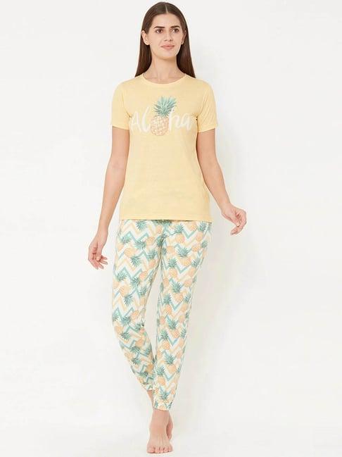 sweet dreams yellow printed top with pyjamas