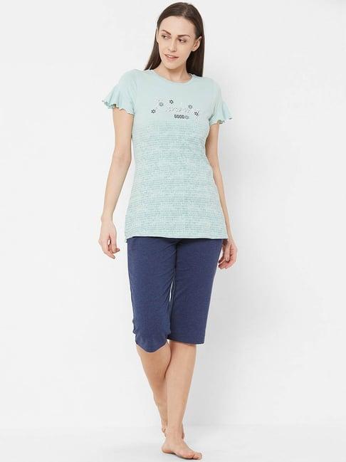 sweet dreams sage green printed t-shirt with capris