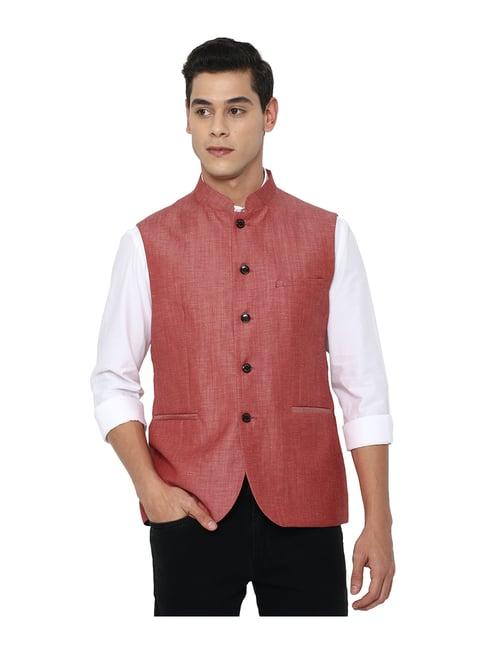 allen solly maroon sleeveless mandarin collar nehru jacket