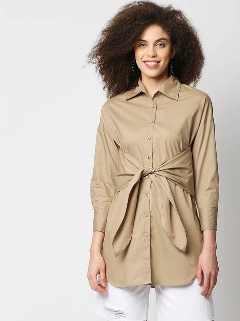 remanika beige regular fit longline shirt