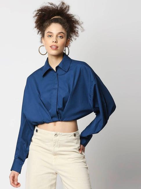 remanika blue regular fit crop shirt