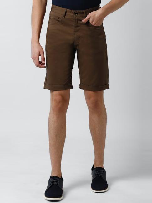 peter england brown  regular fit checks shorts