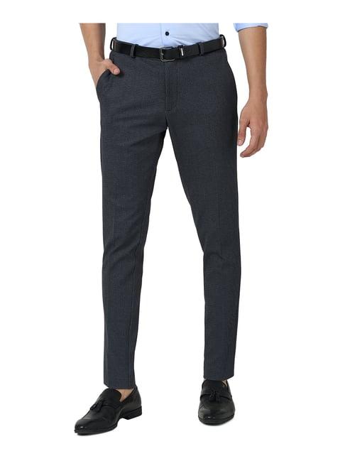 louis philippe sport grey slim fit flat front trousers