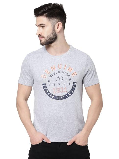 ad by arvind grey printed t-shirt