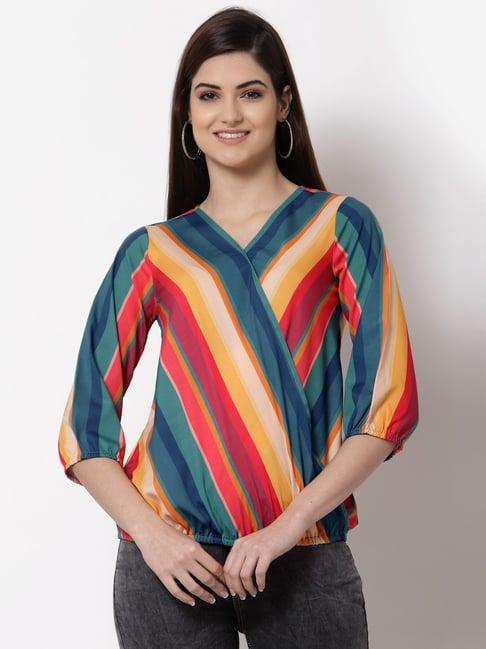 style quotient multicolor striped overlap top