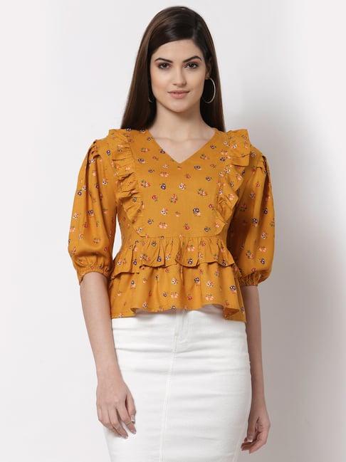 style quotient mustard printed peplum top