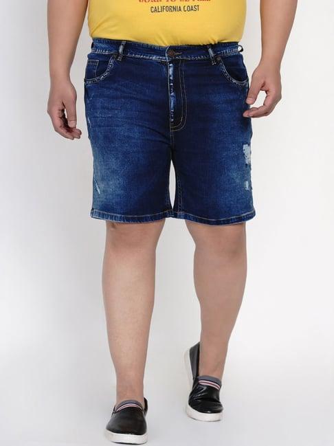 john pride navy blue cotton plus size distressed shorts