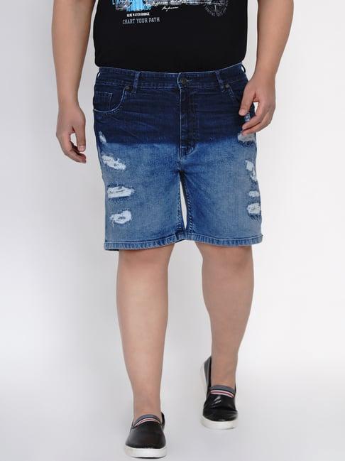 john pride blue cotton plus size distressed shorts