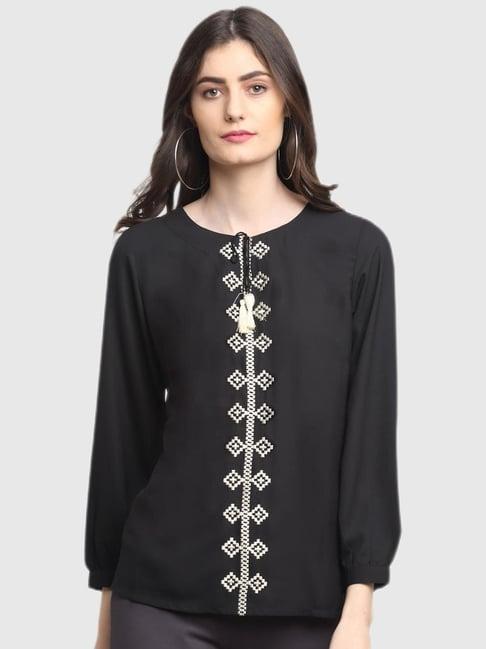 cantabil black embroidered top