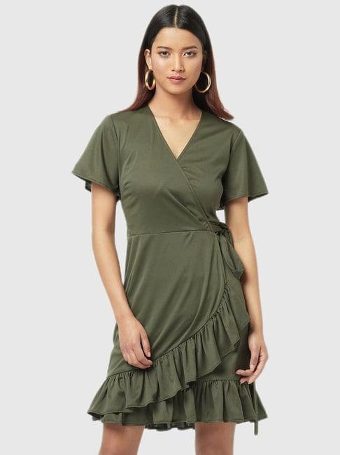 attic salt green a line fit dress