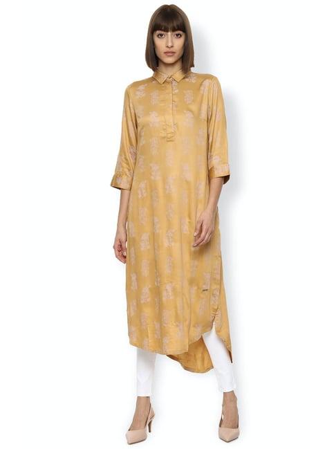 van heusen yellow printed kurta