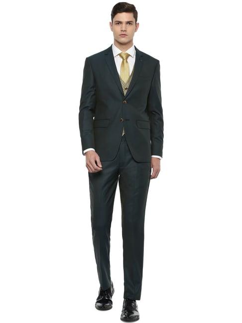 louis philippe gods & kings green slim fit three piece suit