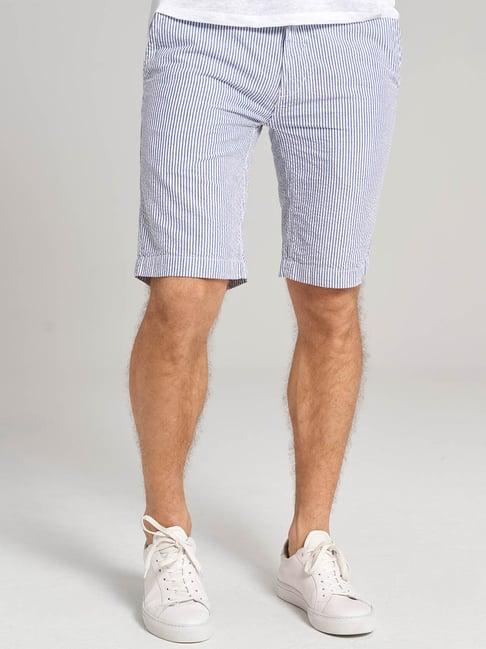 bruun & stengade blue & white mid rise bermuda shorts