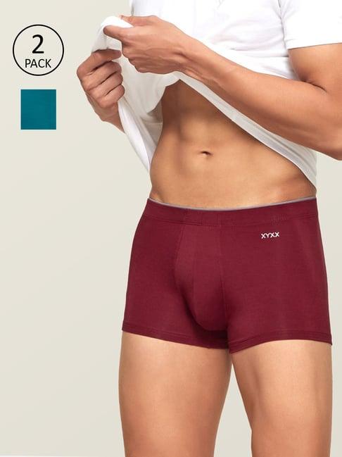 xyxx teal & maroon snug fit trunks - pack of 2