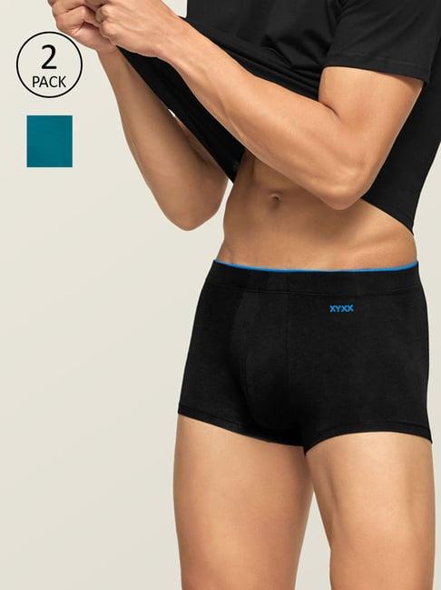 xyxx black & teal snug fit trunks - pack of 2