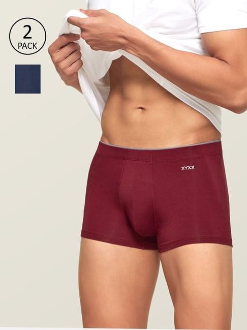 xyxx maroon & blue snug fit trunks - pack of 2