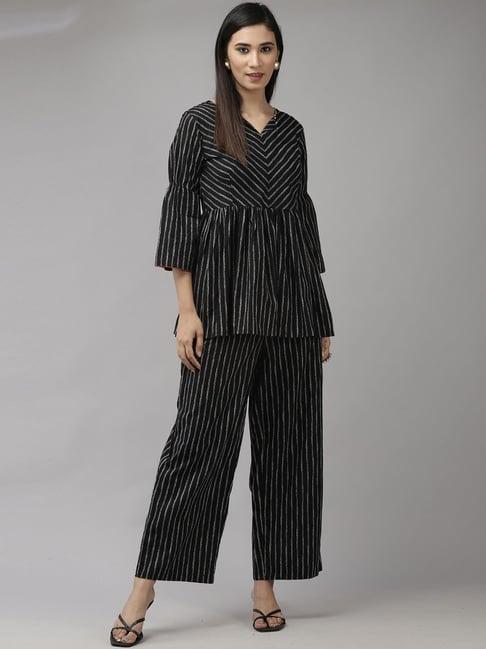 indo era black striped tunic palazzo set