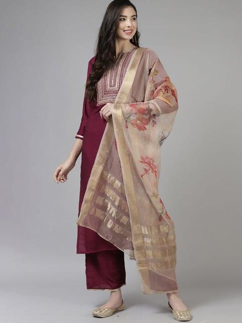 indo era purple embroidered kurta palazzo set with dupatta