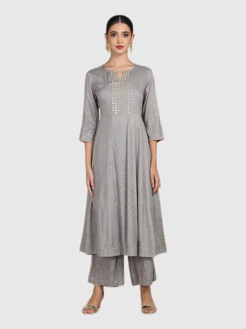 anahi grey printed kurta set