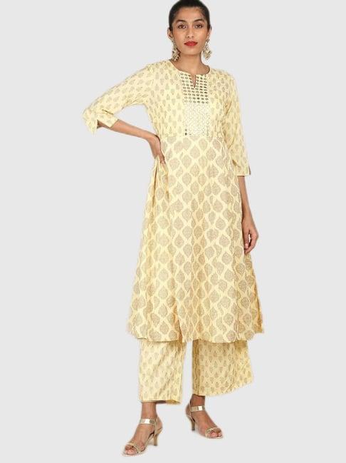 anahi yellow printed kurta set