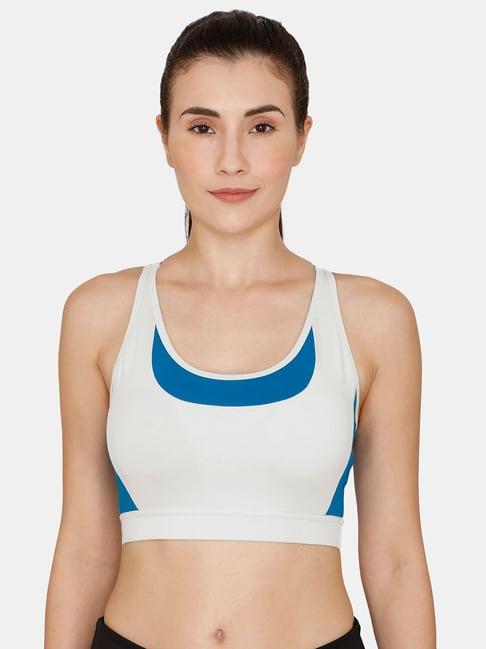 zelocity by zivame blue & white non wired non padded sports bra