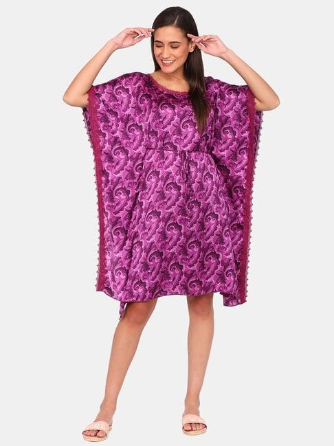 zivame purple printed night dress