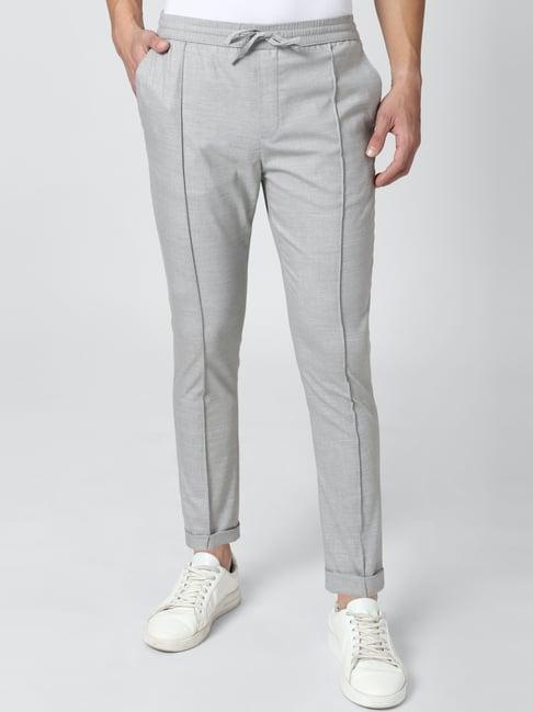 peter england grey regular fit textured trousers