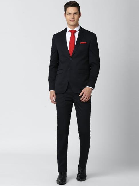 peter england black slim fit two piece suit