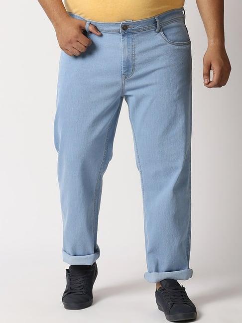 high star light blue solid relaxed fit plus size jeans