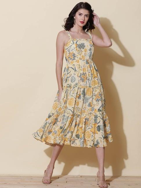 label ritu kumar yellow floral print dress