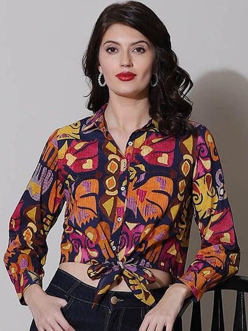 label ritu kumar multicolor printed crop shirt