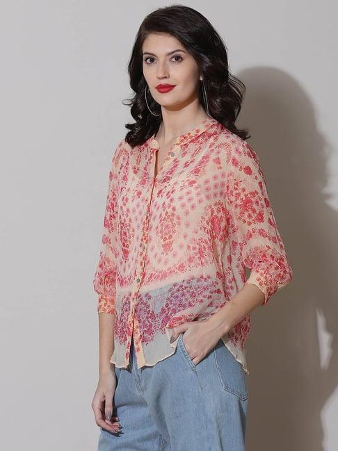 label ritu kumar pink & beige floral print shirt