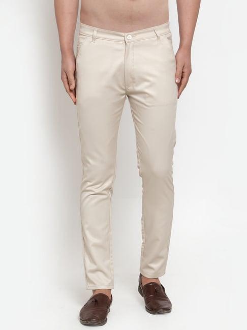 jainish cream cotton tapered fit chinos