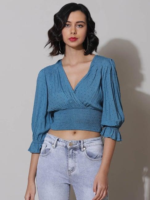 label ritu kumar blue printed crop top