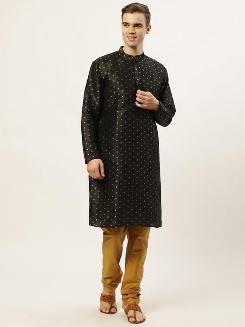 jompers black regular fit embroidered kurta set