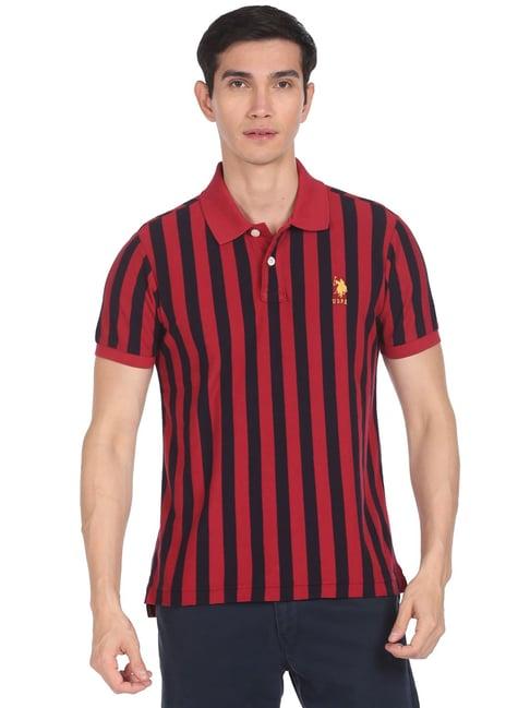 u.s. polo assn. red regular fit striped polo t-shirt