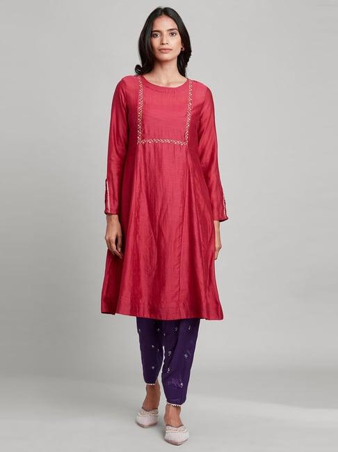 folksong by w pink embellished a line kurta