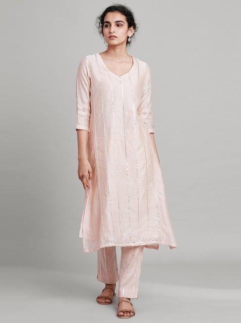 folksong by w peach zari work straight kurta