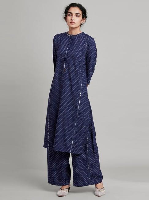 folksong by w navy printed a line kurta