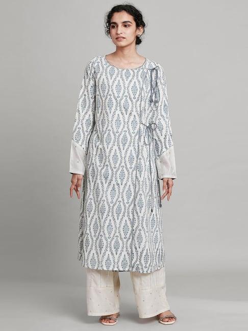 folksong by w off-white cotton printed a line kurta