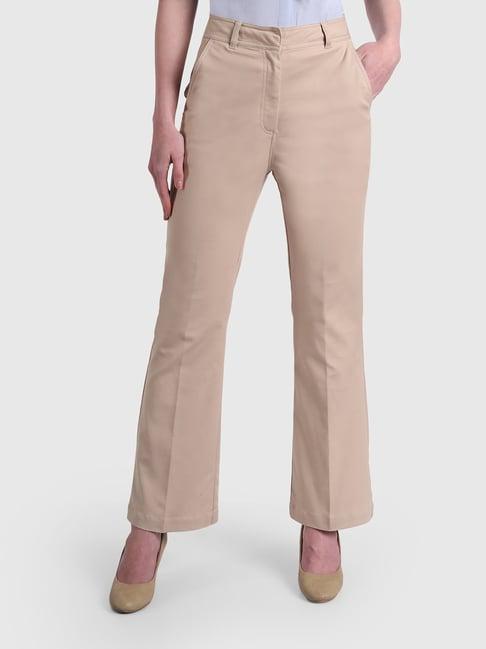 united colors of benetton beige regular fit flat front trousers