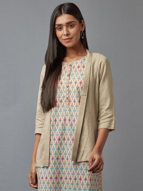 w beige embellished shrug