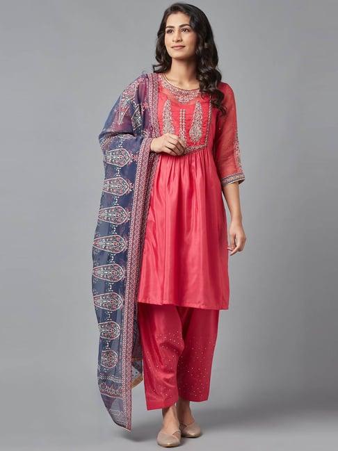 wishful by w coral embellished kurta salwar set with dupatta