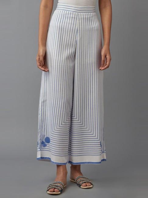 w white & blue striped palazzos