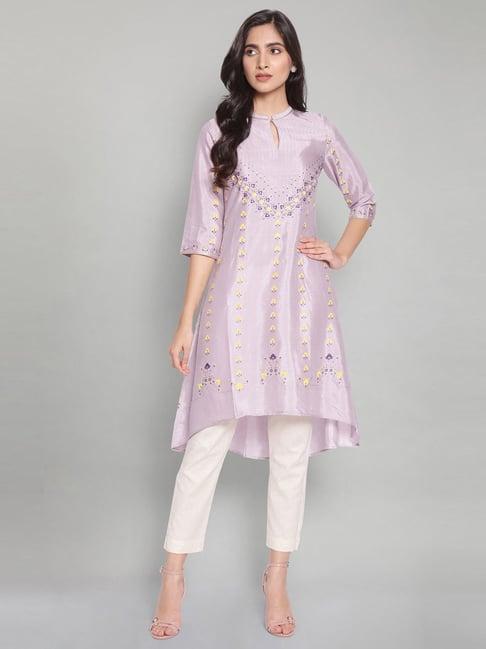 w purple floral print a line kurti