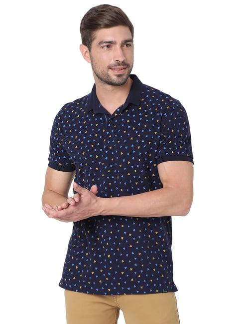 mufti navy printed polo t-shirt