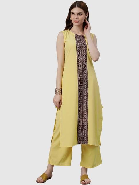 ziyaa yellow printed kurta palazzo set