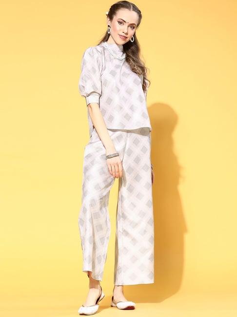 ziyaa pink chequered top palazzo set