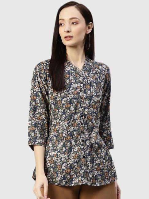 ayaany navy floral print shirt