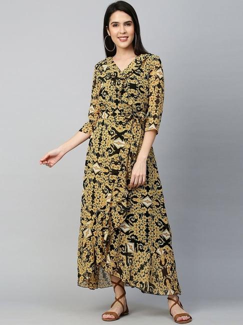 fashor yellow printed maxi dress